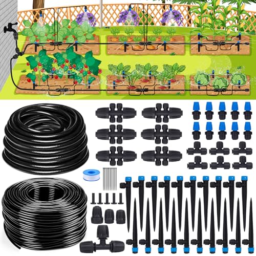 Inntop 240FT Drip Irrigation System Kits, Quick Connect Automatic Garden Watering System for Raised Bed, Potted Plants, Lawn, Greenhouse with 1/2 inch Hose 1/4 inch Tubing and Accessories