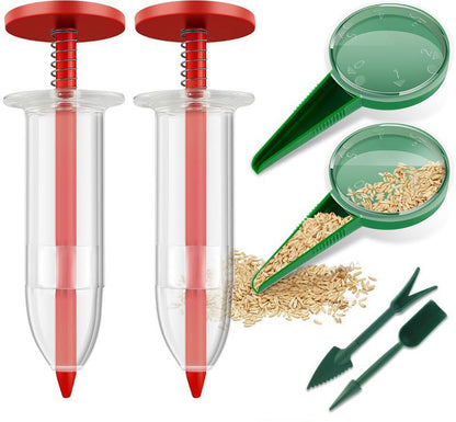 A Set of 2024 New Red Mini Seed Spreader,Mini Sowing Seed Dispenser for lawns,Handheld Seed Planter Tool,Manual Seedlings Dibber and Widger Set,Small Seed Sower for Tiny Seeds Gardening and Lawn Care