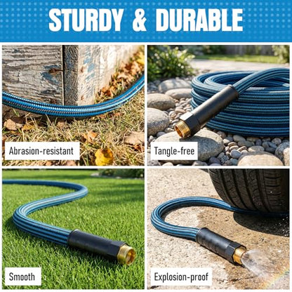 Garden Hose 75 ft, Non-Expanding Lightweight Kink-Free Flexible Water Hose - color: Black+Blue, size: 75ft