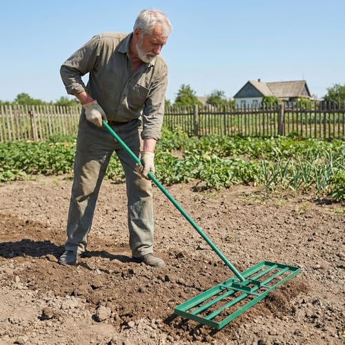 36" x 10" Lawn Leveling Rake, Heavy Duty Landscape Rake with 69" Handle, Non-Slip Grip & Flat Head, Space-Saving Lawn Level Tool for Garden, Backyard, Golf Course & Sports Field (Green) - color: Green