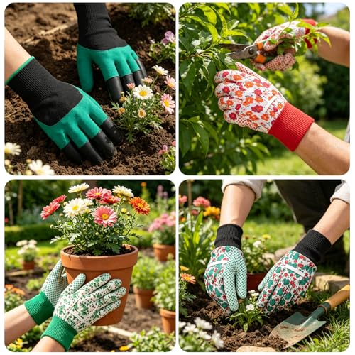 5 Pairs Gardening Gloves for Women 1 Gloves with Claw and 4 Floral Glove with Non-Slip Grip Yard Work Glove Light Working for Weeding Planting