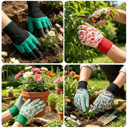 5 Pairs Gardening Gloves for Women 1 Gloves with Claw and 4 Floral Glove with Non-Slip Grip Yard Work Glove Light Working for Weeding Planting