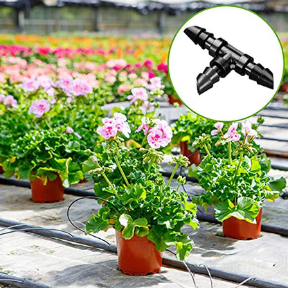 JAYEE 50 Pack Drip Irrigation 1/4” Barbed Tee Fittings, Barbed Connectors Fits Universal 1/4 Inch Drip Tubing, Irrigation Tee for Drip or Sprinkler System - size: 50P-Tee