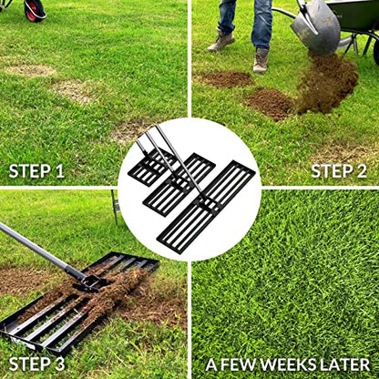 Walensee Lawn Leveling Rake, Reinforced Leveler with 6.5FT Steel Handle - size: 6.5FT 17"x10"