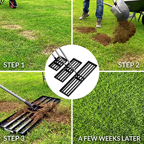 Walensee Large Lawn Leveling Rake, 45"x10" Leveler with 7FT Handle for Soil - size: 7FT 45"x10"