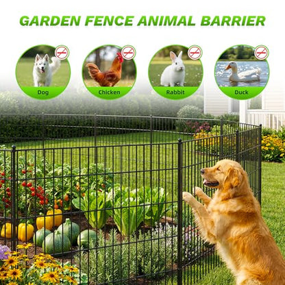 Toolterritary 10 Panels No Dig Decorative Garden Fence with Gate, 40in(H) x 26.0ft(L), Dog Fence Outdoor for Yard - Rustproof Metal Animal Barrier Fencing for Patio, Flower Bed - size: 40 in(H)×29.5in(L)