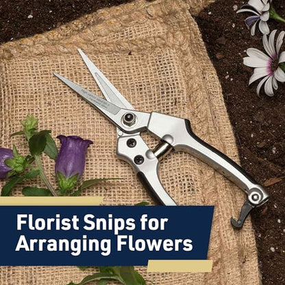 Pruning Shears - Garden Scissors Florist Snips - 2.5” Blades - Flower Scissors for Cutting Fresh Flowers, Trimming, or Harvesting Herbs or Fruit - Pruners for Gardening Tools by Kings County Tools - style: Flower Pruner