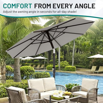 AreShark 9FT Outdoor Patio Umbrella with Tilt and Crank, Light Gray - color: Light Gray, size: 9ft