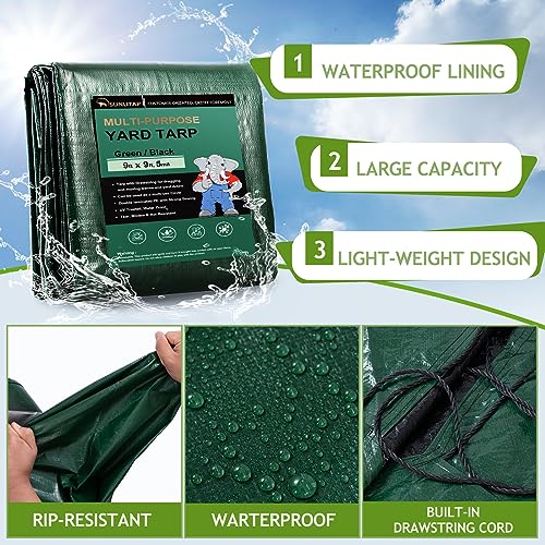 2 Pcs Leaf Tarp 9x9 Feet, Lawn Garden Leaf Tarp with 4 Drawstrings, Reusable Waterproof Poly Tarp Yard Waste Bags, All Purpose Protective Cover for Bikes, Furniture Cover, Tent Footprint - size: 9×9 Ft (2 Pcs)