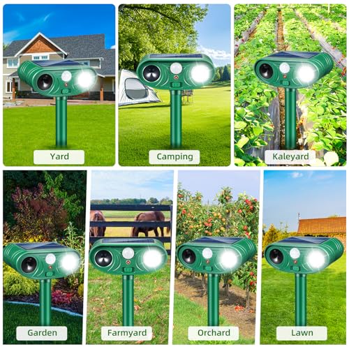 2026 Ultrasonic Solar Animal Repellent Outdoor, Deer Repellent Devices Cat Squirrel Rabbit Dog Raccoon Deterrent with Motion Sensor Flash Light for Yard Garden Lawn 2 Pack(Green)