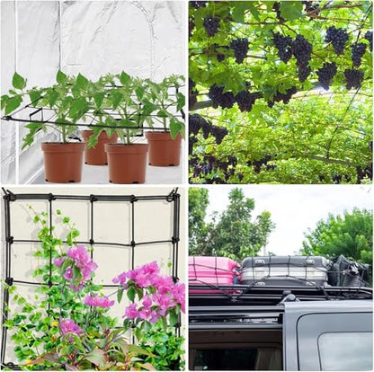 5x5 Ft Heavy Duty Elastic Trellis Netting for Climbing Plants -2-Pack Plant Support Net with 4 Hooks, Durable Polyester Mesh for Grow Tents, Vegetables, Fruits & Flowers (Black) - size: 5x5ft Stretched size-3mm d