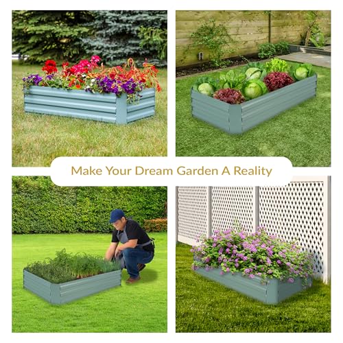 Sunnydaze Rectangle Galvanized Raised Garden Bed for Vegetables & Flowers - color: Green