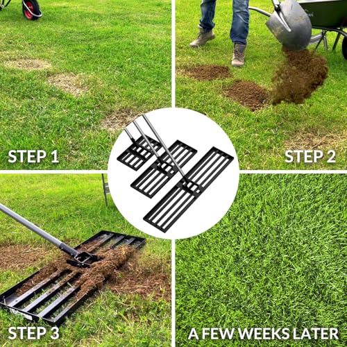 Walensee Lawn Leveling Rake, 30"x10" Leveler with 7FT Handle for Soil - size: 7FT 30"x10"