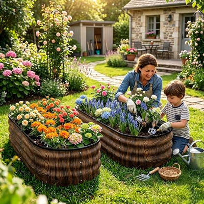 Galvanized Raised Garden Bed Outdoor 4x2x1 ft 2 Pack Oval Brown - color: Brown 2 Pcs, size: 4 x 2 x 1 ft