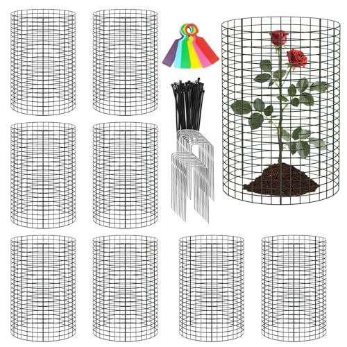 8 Pack 24'' x 12'' Large Wire Plant Protector from Animals, Metal Plant Wire Cage Chicken Wire Cloche with Ground Stakes , Labels and Nylon Tie to Keep Animals Out, Garden Protection Bunny Barricade