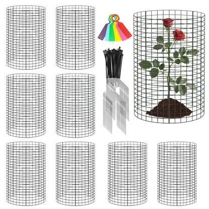 8 Pack 24'' x 12'' Large Wire Plant Protector from Animals, Metal Plant Wire Cage Chicken Wire Cloche with Ground Stakes , Labels and Nylon Tie to Keep Animals Out, Garden Protection Bunny Barricade