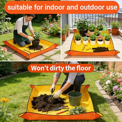 Repotting Mat for House Plants, Waterproof Portable Potting Mat Gardening Tray, Flower and Plant Care Transplanting and Potting Soil Mess Control - color: Yellow