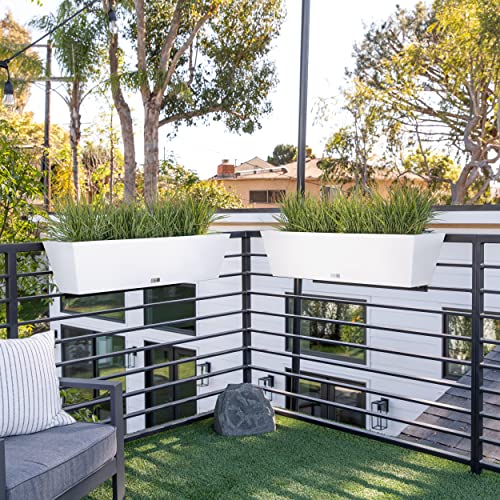 Veradek Pure Series Railing Planter - Tapered Window Box with Bracket - color: White, size: 36 inch - 2 Pack