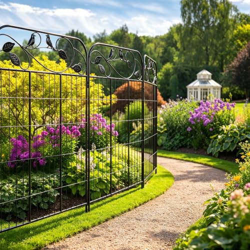 Decorative Garden Fence 40in x 36ft, 16 Pack Flat Metal Garden Border Fence, Rustproof Powder Coating, No-Dig Installation with Triangular Stakes, Flexible Design for Flower Beds, Paths, Yards - color: Flat Top, size: 40 in(H) X 36 ft(L) -16 Panels