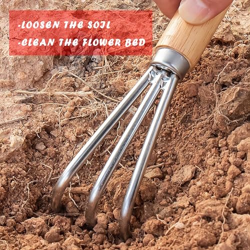 Garden Rake with 3-Claw for Loosening Soil in Flower Bed (Gold) - color: Gold