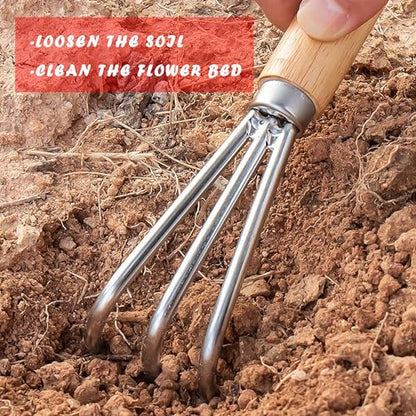 Garden Rake with 3-Claw for Loosening Soil in Flower Bed (Gold) - color: Gold