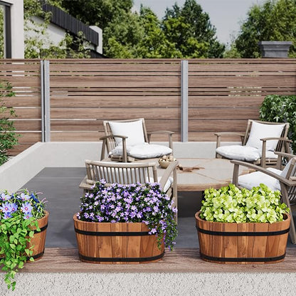 2-Pack Wooden Hanging Planters 13" Railing Flower Pots with Drainage Holes - color: Brown-2pcs, size: Large