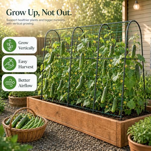 FOLLOOK Cucumber Trellis for Raised Garden Bed, 63x48inch, Black - color: Black, size: 63x48inch