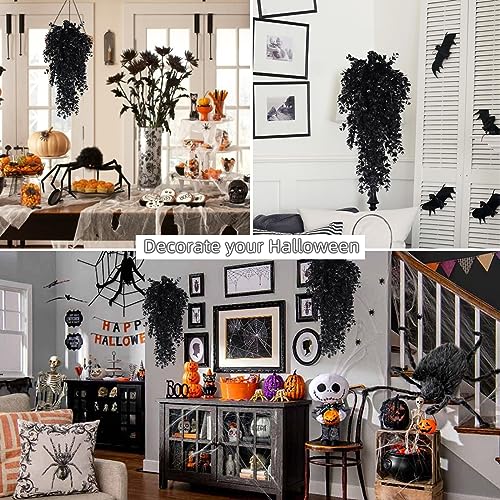 RECUTMS 4PCS Black Artificial Hanging Eucalyptus Plants for Halloween - color: Black