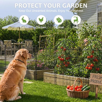 No Dig Garden Fence Outdoor for Yard, 10 Panels with Gate - size: 28 in(H) X 19.6 ft(L)