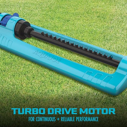 Aqua Joe Oscillating Sprinkler with Adjustable Spray, 16 Clog-Resistant Nozzles, Metal Base & 3600 Square Foot Coverage, Compatible with Garden Hoses