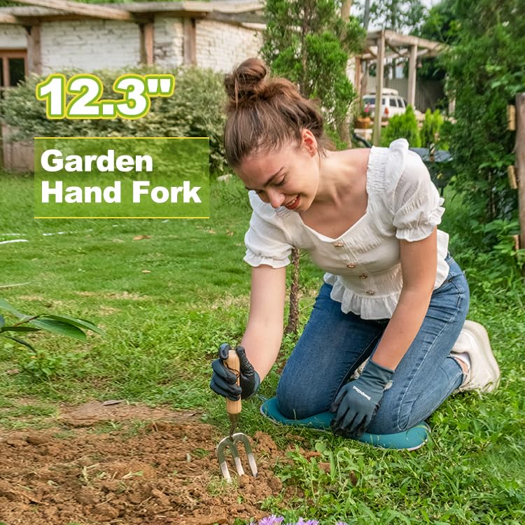 Gardening Hand Fork, Stainless Steel Hand Weed Fork - size: 12.3in