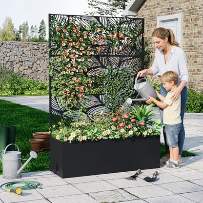 Garvee 71"x47"x16" Metal Planter Box with Trellis for Climbing Plants Vines - color: Birch Leaf, size: no Wheel