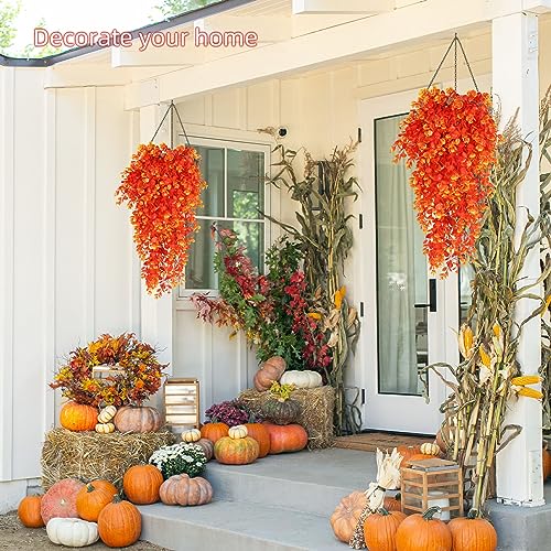 RECUTMS 4Pcs Fall Artificial Flowers Hanging Eucalyptus Leaf Plants 29.9 in - color: Gold
