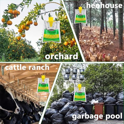 Outdoor Fly Traps 4 Pack,Hanging Fly Catcher Bags,Disposable Flies Killer for Outside Trash Areas,Horse,Ranch,Barns,Stables,Yard,Patio,Poultry Farm & Heavy Fly Control.