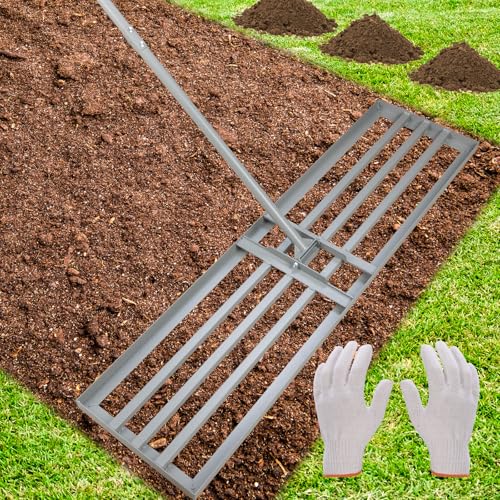 Lawn Leveling Rake – Heavy-Duty Galvanized Steel Yard Leveling Rake with Adjustable 48x12 Inch Rack Head & Extendable 52-78 Inch Handle, Rust-Resistant, All-Welded, Gloves Included