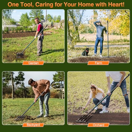 Lawn Leveling Rake, 30x10 Stainless Steel Leveler with 78" Handle - color: Green