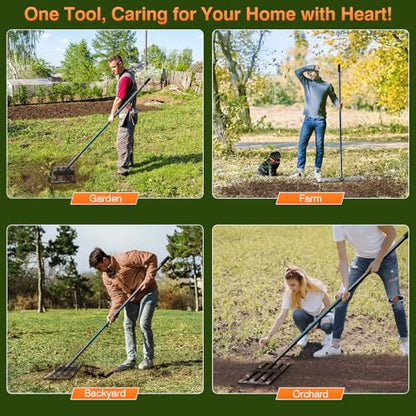 Lawn Leveling Rake, 30x10 Stainless Steel Leveler with 78" Handle - color: Green