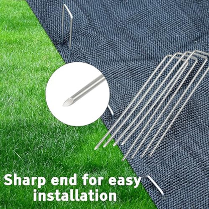50Pcs Garden Stakes Staples + 50Pcs Gasket, 6 Inch Lawn Landscape Staples 11 Gauge U Shaped Galvanized Landscape Pins, Heavy Duty Yard Ground Pin for Weed Barrier Sod Fabric Decorations