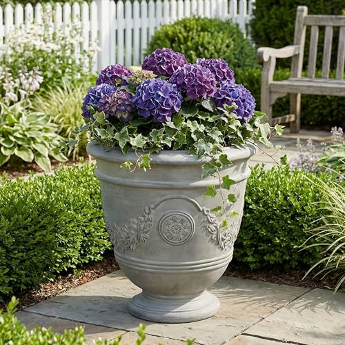 Christopher Knight Home 18.11 Inch Classical Garland Carved Pedestal Urn Planter MGO Faux Stone, for Patio Porch Entryway Decor, Gray - color: Gray, Oval