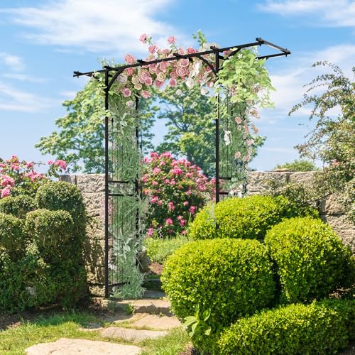 S AFSTAR Garden Arch Trellis Pergola, 6.8 FT Outdoor Metal Arbor w/Extended Top, 4 Ground Stakes, Plant Support Trellis for Climbing Plant Vine Rose, Garden Arbour Archway for Wedding Ceremony Party - size: 79"L x 20.5"W x 81"H