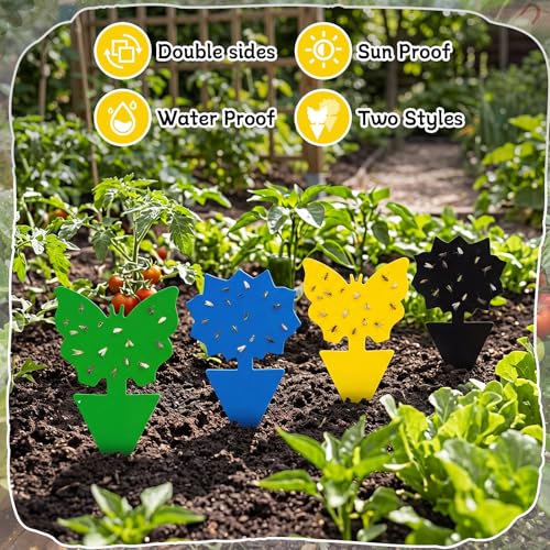 400 Pack Fruit Fly Traps Fungus Gnat Sticky Traps Colorful Plant Fly Stickers for Indoor Outdoor Kitchen Garden Houseplant Protect the Plant, Butterfly and Flower Style