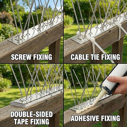 Bird Spikes 3.28FT, 304 Stainless Steel Bird Deterrents Spikes for Outside to Keep Birds Away Birds Scare Devices Outdoor 4Pcs - size: 3.28Feet