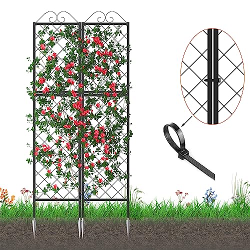 Zhongma 2 Pack Metal Garden Trellises for Climbing Plants, 77.2 Inch Tall Metal Fence Plant Support Trellis for Flower and Vagetable - size: 32"W x 0.8"D x 77.2"H (2 Pack)