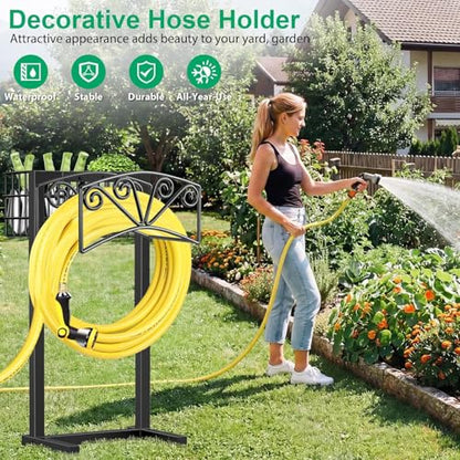 TomCare Garden Hose Holder, Heavy Duty Water Hose Hanger for 160FT Hose - color: All Black, size: 15″ W