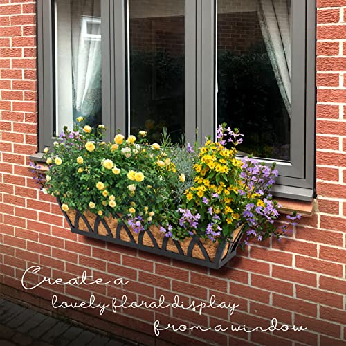 24" Hanging Window Box Basket w/Coco Liner, Black, 4-Pack - color: Black - Set 4, size: 24IN Style A