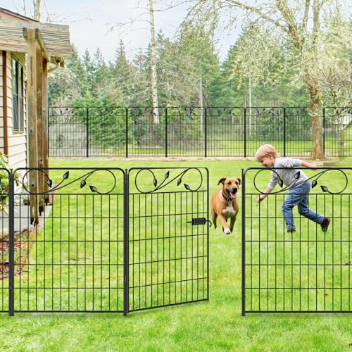 Metal Garden Fence with Gate 36in(H) X18.6ft(L) 1Gate+7Panels Border Fences - size: 36″Tall(Gate+7 Panels)