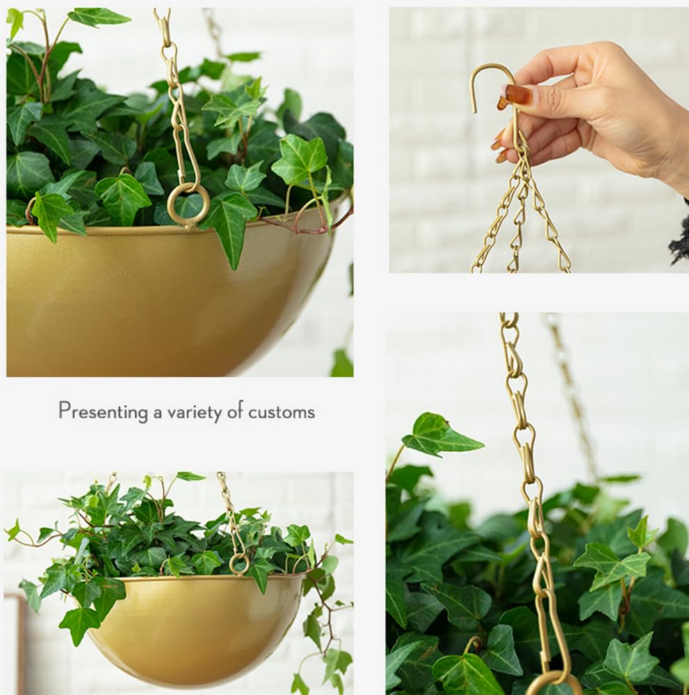 Gold Metal Hanging Planters for Indoor Outdoor Plants,10" Hanging Baskets - color: Gold