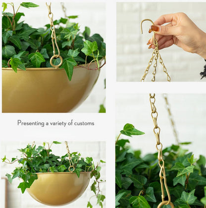 Gold Metal Hanging Planters for Indoor Outdoor Plants,10" Hanging Baskets - color: Gold