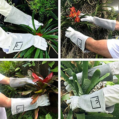 ArtAK Rose Gardening Gloves, White, Large, Leather, Cut Proof, Water Resistant, Reusable, 16 inches Long, 7.75 inches Wide, 1.25 inches High - size: Large White