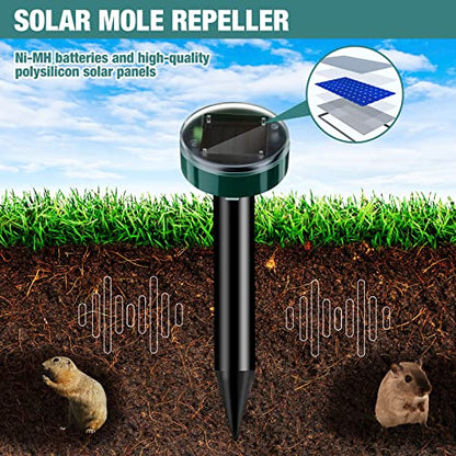 28 Pcs Solar Mole Repellent Ultrasonic Outdoor Deterrent Spikes,Round - color: Round